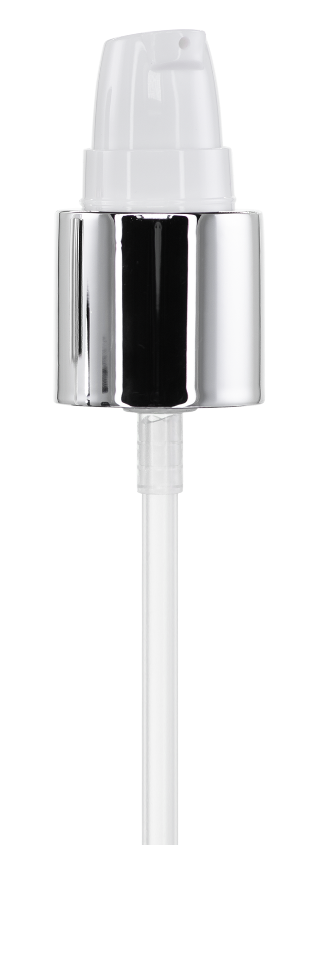 TREATMENT PUMP WHITE PP WITH LONG SILVER ABS COLLAR FOR BOSTON ROUND GLASS BOTTLES, Finish: 20/400, Dtl: 92 MM UG