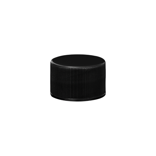 [C-1833.02] Cap Black Ribbed  Glossy Top Continuous Thread 28-410 Pressure Sensitive Seal Liner