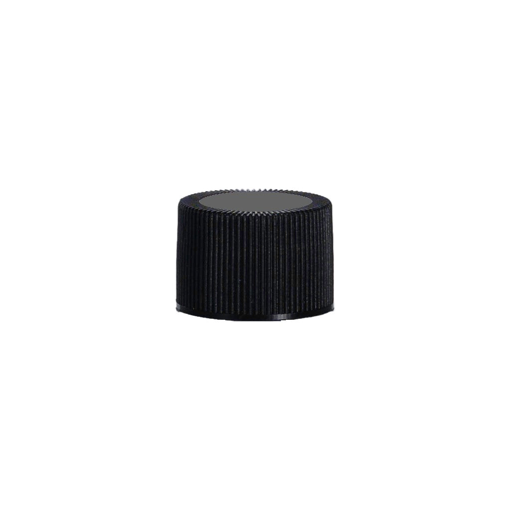 [C-1832.02]  Cap Black Fine Ribbed Continuous Thread 24-410 Induction Lined for PEHD