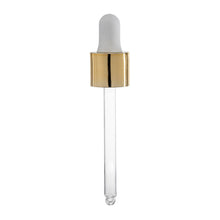ROY CLEAR GLASS BOTTLE 2 OZ - 18/415  with ABS Metalized Dropper 82mm - Shiny Gold/White Dropper 82mm - Shiny Gold/White Dropper, Finish: 18/415 (8112155, 8113237)