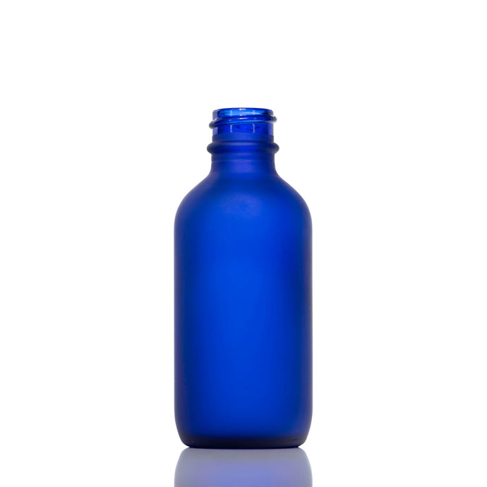 BOSTON ROUND COBALT BLUE FROSTED GLASS BOTTLE 2 OZ - 20/400  with (8113222)