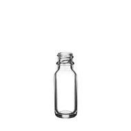 BOSTON ROUND CLEAR GLASS BOTTLE 1/2 OZ - 18/400  with DROPPER WITH WHITE NITRATO BULB AND F/R WHITE COLLAR RT03 ABS GLASS PIPPETTE 05 TIP, Finish: 18/400, Dtl: 60MM (8111486, 8113144)