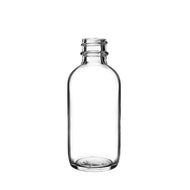 BOSTON ROUND CLEAR GLASS BOTTLE 2 OZ - 20/400  with TREATMENT PUMP WHITE PP WITH LONG GOLD ABS COLLAR FOR BOSTON ROUND GLASS BOTTLES, Finish: 20/400, Dtl: 92 MM UG (8111488, 8113193)