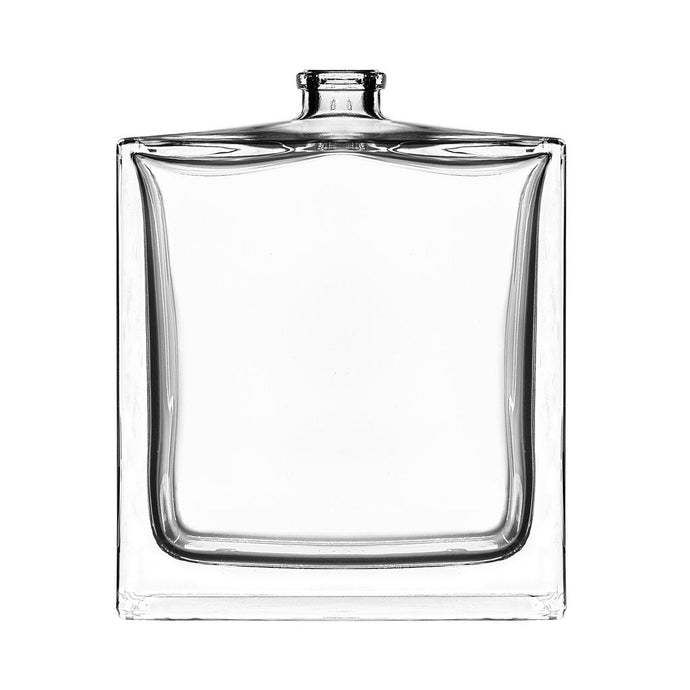 DAVID CLEAR GLASS BOTTLE 100ML - 15MM  with Shiny silver 15 mm spray crimp pump With Shiny silver Straight Band collar, Finish: 15MM AND Cushion surlyn cap, Finish: 15MM (8110634, 81078688112756, 8112744)