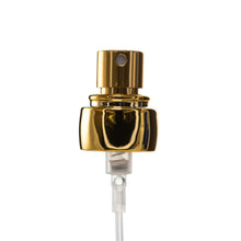 DAVID CLEAR GLASS BOTTLE 100ML - 15MM  with Shiny gold 15 mm spray crimp pump With Shiny gold Orbit collar, Finish: 15MM AND Cushion surlyn cap, Finish: 15MM (8110634, 81078678112755, 8112744)