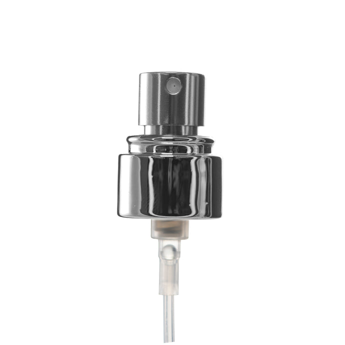 Shiny silver 15 mm spray crimp pump With Shiny silver Straight Band collar, Finish: 15MM