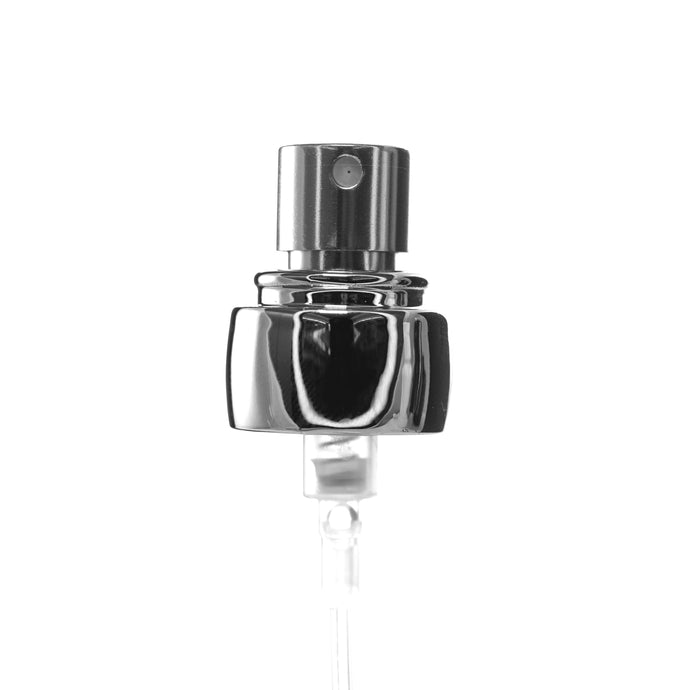 Shiny silver 15 mm spray crimp pump With Shiny silver Orbit collar, Finish: 15MM