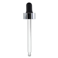 DROPPER WITH BLACK BULB AND ABS SHINY SIVLER COLLAR GLASS PIPPETTE ROUND TIP, Finish: 20/400, Dtl: 70MM