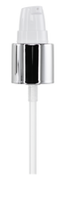 BOSTON ROUND COBALT BLUE FROSTED GLASS BOTTLE 1 OZ - 20/400  with TREATMENT PUMP WHITE PP WITH LONG SILVER ABS COLLAR FOR BOSTON ROUND GLASS BOTTLES, Finish: 20/400, Dtl: 92 MM UG (8113219, 8113194)